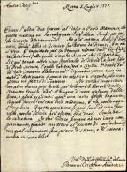 1777-Roma 5 Luglio Lettera Di Giovanni Cristoforo Amaduzzi Ad Un Amico Con Istru - Documents Historiques