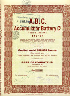 A.B.C. ACCUMULATOR BATTERY Company; Part De Fondateur - Elettricità & Gas