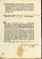 1742-documento Fra Giuseppe Maria Da Marostica Dato A Vicenza Il 16 Dicembre Con - Documents Historiques