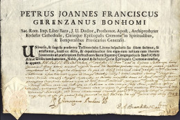 1749-documento Vicario Vescovile Pietro Francesco Gerenzano Bonomi Dato In Cremo - Historische Documenten