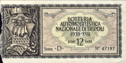 1939-Biglietto Lotteria Automobilistica Di Tripoli - Altri & Non Classificati