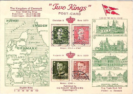 1948-Danimarca Cartolina "Two Kings"con Mappa E Vedute Della Danimarca - Other & Unclassified