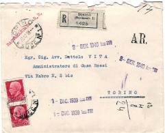 1939-lettera Raccomandata Affrancata Con Coppia 75c.rosso Imperiale,al Verso Man - Poststempel