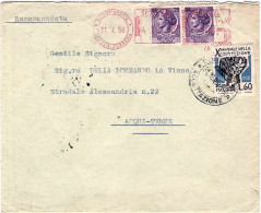 1958-lettera Raccomandata Affrancata Coppia L.25 Turrita Bollati Con Affrancatur - Machines à Affranchir (EMA)