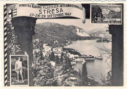 1947-"1 Mostra Raduno Filatelico Internazionale Stresa" Affrancata Posta Aerea L - Verbania