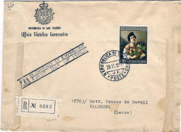 1960-San Marino Raccomandata Affrancata L.200 Caravaggio Su Busta Con Annullo Fd - FDC
