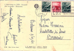 1950-cartolina Foto "Dolomiti-il Sassolungo"affrancata Con Due L.1+L.4 Democrati - 1946-60: Marcophilie