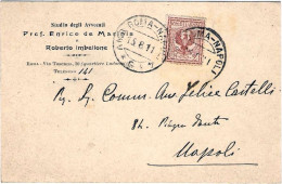1911-cartolina A Stampa Affrancata 2c.Floreale Annullo Di Ambulante Roma Napoli  - Storia Postale