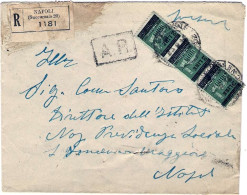 1945-lettera Raccomandata Da Napoli Affrancata Con Striscia L.2 Monumenti Distru - Marcofilie