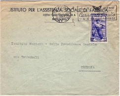 1951-busta Affrancata L.20 Italia Al Lavoro Con Annullo Meccanico "San Remo Carn - 1946-60: Poststempel