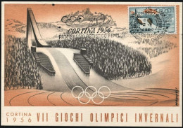 1956-Cortina Trampolino "Italia" Cartolina Ufficiale Edita Dal Comitato Organizz - 1946-60: Poststempel