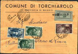 1950-raccomandata Affrancata Democratica L.50+due L.10+L.15 Italia Lavoro Annull - 1946-60: Poststempel