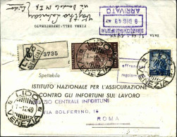 1949-piego Raccomandato Affrancato L.5+L.50 Democratica Con Annullo Lido Venezia - 1946-60: Marcophilie