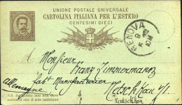 1882-intero Postale 10c.per L'estero (diretta In Germania) Primi Mesi D'uso - Marcophilia