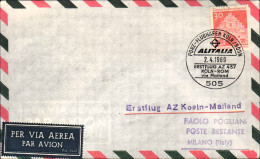 1969-Germania I^volo Alitalia Colonia Roma Via Milano - Briefe U. Dokumente