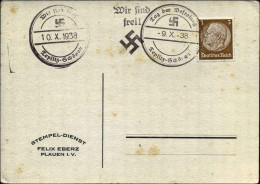 1938-Germania Cartoncino Affrancato 3p.bruno E Bolli Di Propaganda Nazista - Storia Postale