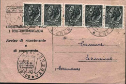 1962-avviso Di Ricevimento Affrancato Con Cinque Esemplari Del L.5 Siracusana - 1961-70: Poststempel