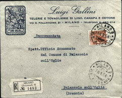 1954-lettera Con Intestazione Pubblicitaria Luigi Gallini Milano Raccomandata Af - 1946-60: Marcophilia