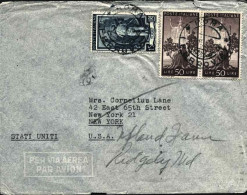 1950-lettera Per Gli U.S.A. Affrancata L.15 Italia Lavoro+coppia L.50 Democratic - 1946-60: Marcophilie