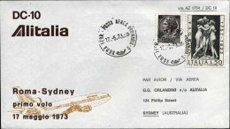 1973-affrancata L.50+L.180 I^volo Alitalia DC10 Roma-Sydney - Airmail