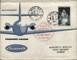 1964-France Francia Per La Grecia Affrancato 70c.bollo "I^volo Caravelle Nizza-A - Brieven En Documenten