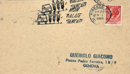 1961-cartoncino Affrancato L.10 Siracusana Con Annullo Meccanico "non Pedalate A - 1961-70: Marcophilia