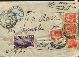 1948-diretta In U.S.A. Affrancata Quattro L.10 Arancio+posta Aerea L.50 Violetto - 1946-60: Poststempel