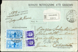 1935-lettera Raccomandata Atti Giudiziari Per Caltanisetta E Rispedita A Villaro - Marcophilia