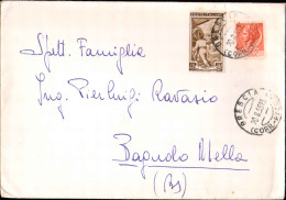 1955-busta Affrancata L.40 Filigrana Ruota Italia Al Lavoro+L.10 Siracusana Fili - 1946-60: Poststempel