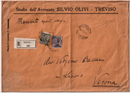 1923-raccomandata Manoscritti Aperti Affrancata 45c.Floreale + 55c.Michetti - Marcophilie