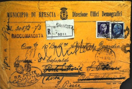 1940-raccomandata Del Municipio Di Brescia Non Recapitata Con Al Verso Molteplic - Guerra 1939-45