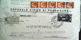 1951-piego Raccomandato Ospedaliero Di Pordenone Affrancato Con Striscia Di 5 Va - 1946-60: Poststempel