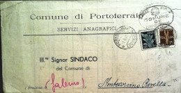 1945-piego Del Comune Di Portoferraio Affrancato Con 2 Valori Di Posta Aerea 25c - Storia Postale