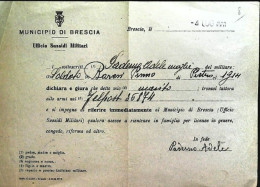 1944-Dichiarazione Ufficio Sussidi Militari Del Municipio Di Brescia Di Moglie D - Guerra 1939-45