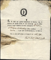 1790-FEDE DI SANITA' Rilasciata Ad Ala Il 30 Settembre Segni Di Fumigazione - Historical Documents