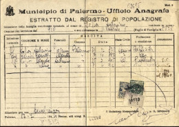 1944-A.M.G. O.T. C.30 Come MARCA + Marche Varie Su Estratto Registro Popolazione - Britisch-am. Bes.: Sizilien
