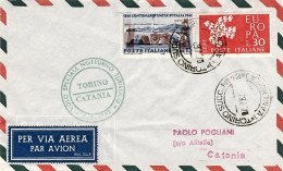 1962-diretto A Catania Bollo Volo Speciale Notturno Turistico Torino Catania Del - 1961-70: Storia Postale