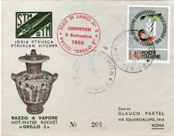 1966-razzogramma Posta Razzo A Vapore Grillo 2 Aeroporto Di Cerveteri-Roma - Poste Aérienne