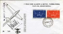 1962-I^volo Con Aliante A Getto Parma-Roma Del 20 Ottobre, Firma Del Pilota A.Ma - 1961-70: Marcophilia