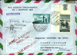 1958-raccomandata Volo Speciale Italia Brasile,annullo Speciale Visita Del Presi - Luchtpost