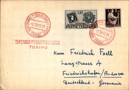 1951-cartoncino Affrancato L.2+L.10 Primo Francobollo Sardo Diretto In Germania, - Demonstrationen