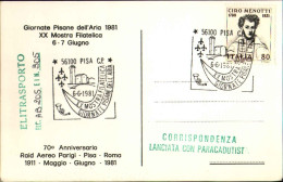 1981-cartolina Il Volo Su Pisa Di Cheuret Con Annullo Figurato XX Mostra Filatel - Poste Aérienne