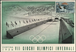 1956-Cortina Stadio Della Neve Cartolina Ufficiale Edita Dal Comitato Organizzat - 1946-60: Poststempel