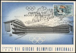 1956-Cortina Stadio Del Ghiaccio Cartolina Ufficiale Edita Dal Comitato Organizz - 1946-60: Marcophilia