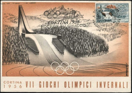 1956-Cortina Trampolino "Italia" Cartolina Ufficiale Edita Dal Comitato Organizz - 1946-60: Marcofilie