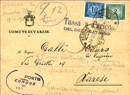 1948-cartolina Del Comune Di Varese Con Tassa A Carico Del Destinatario Espletat - 1946-60: Marcophilia