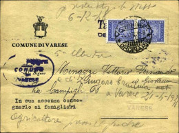 1948-cartolina Del Comune Di Varese Con Tassa A Carico Del Destinatario Espletat - 1946-60: Marcophilie