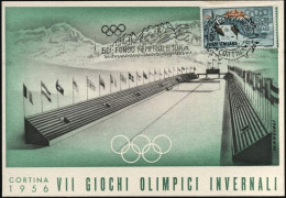 1956-Cortina Stadio Della Neve Cartolina Ufficiale Edita Dal Comitato Organizzat - 1946-60: Marcophilie