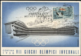 1956-Cortina Stadio Del Ghiaccio Cartolina Ufficiale Edita Dal Comitato Organizz - 1946-60: Marcophilie