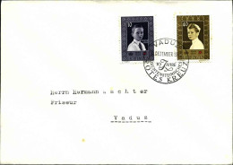 1955-Liechtenstein Busta Affrancata 2 Valori Della Serie 10 Anniversario Della C - Other & Unclassified